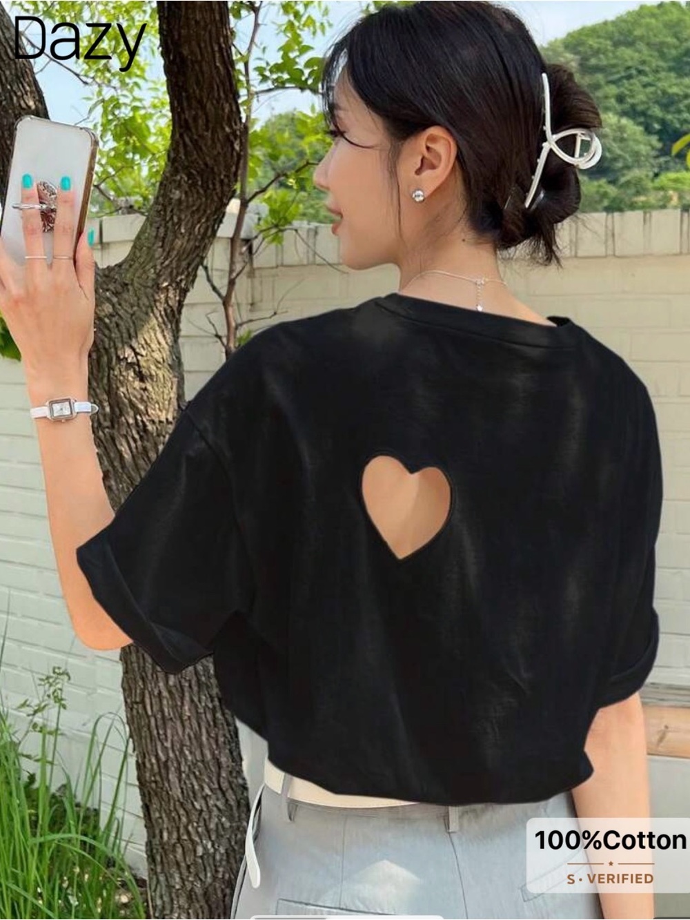 Dazy Black Heart Cutout Crop Top